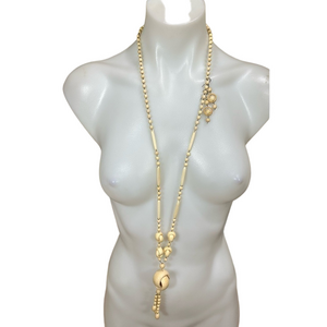 Vintage Bone cream long necklace and earrings set